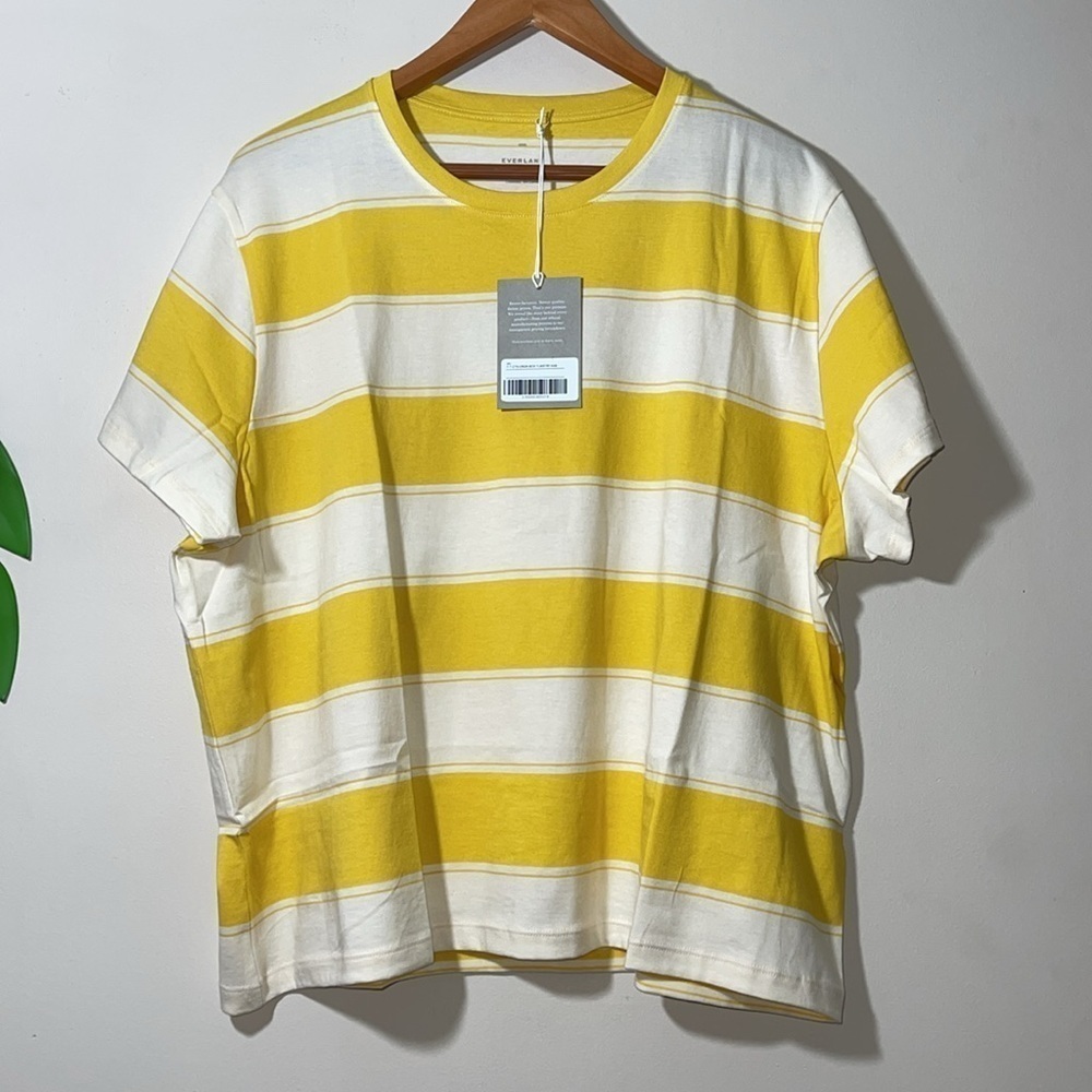 Everlane Organic Cotton Box-Cut Tee Yellow Stripe Sz. XXXL - Picture 5 of 11